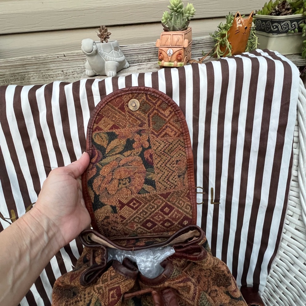 Henri Bendel Vintage Drawstring Croc-embossed Tapestry Backpack - Picture 11 of 16